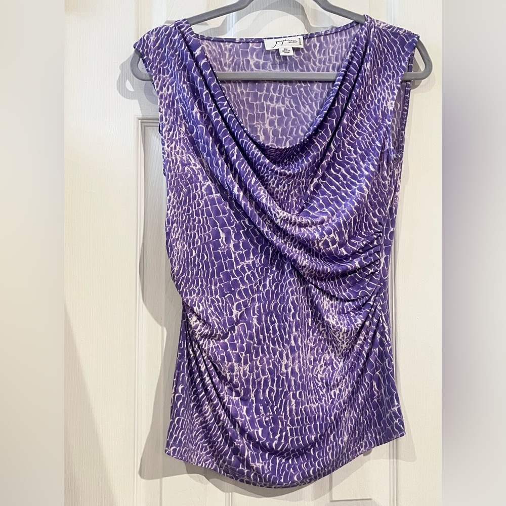 Lavender and white draped blouse Petite Medium runs large and is stretchy